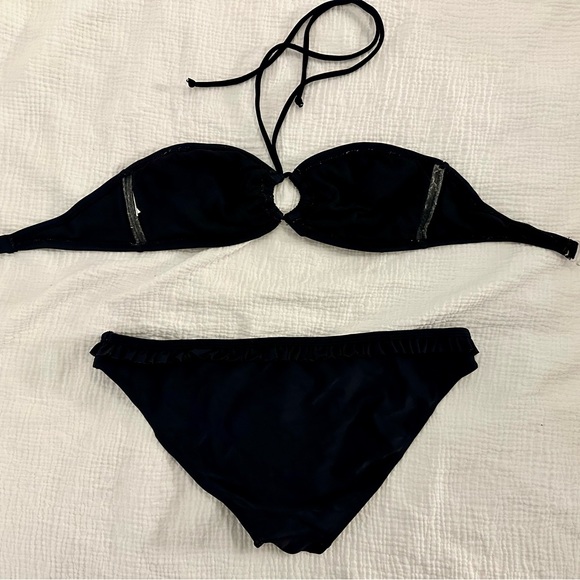 Black Ruffle Bandeau Bikini - Picture 2 of 4